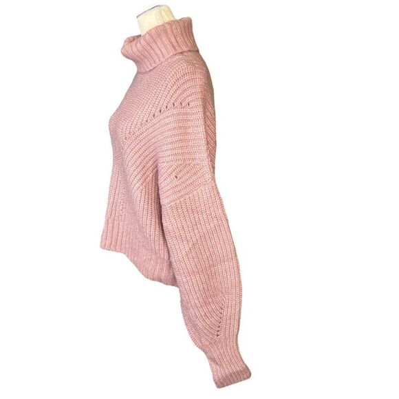 Varley Rogan Cropped Knit Chunky Knit Turtleneck Sweater Pink Size Large - Picture 2 of 7